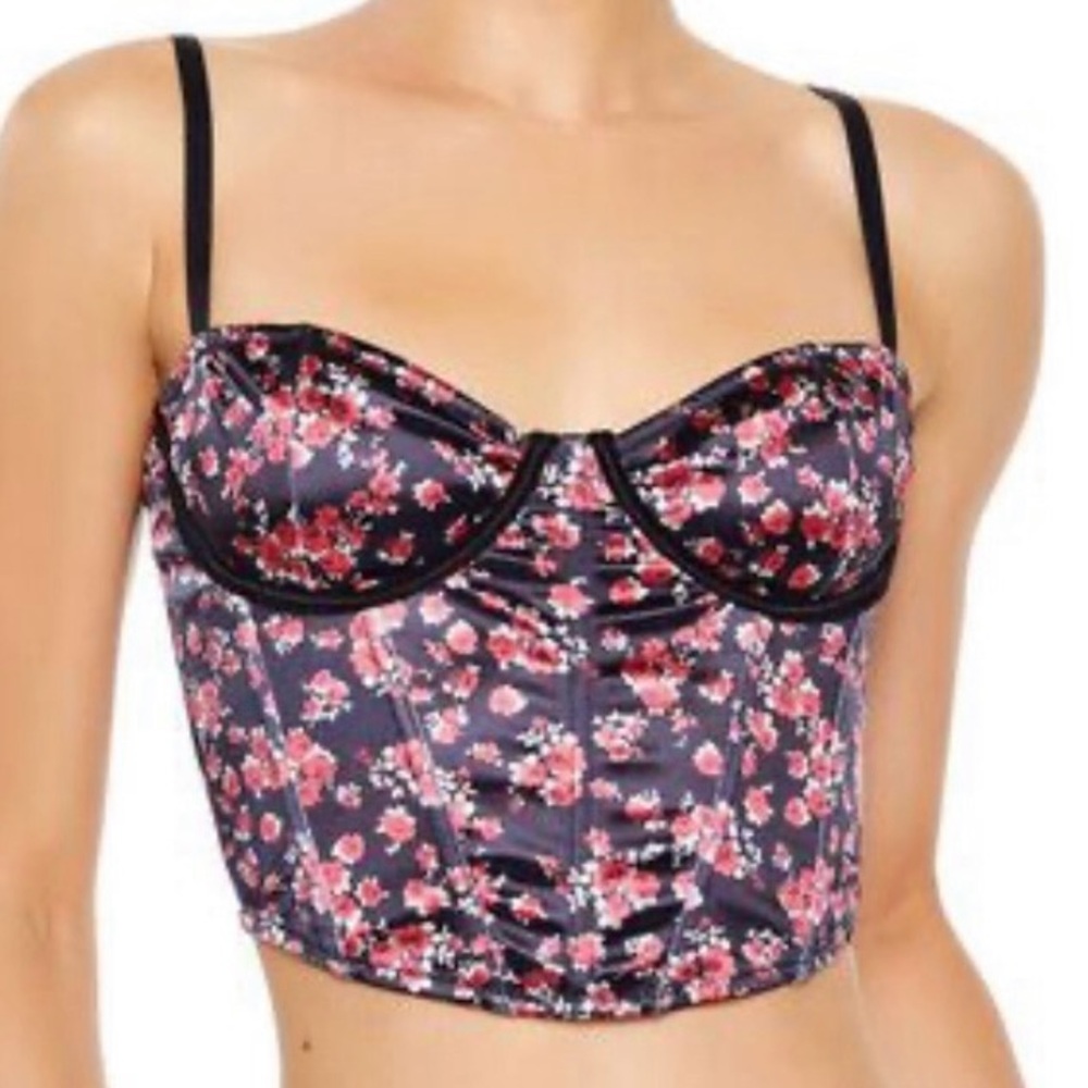 Forever 21 Floral Black Bustier Top